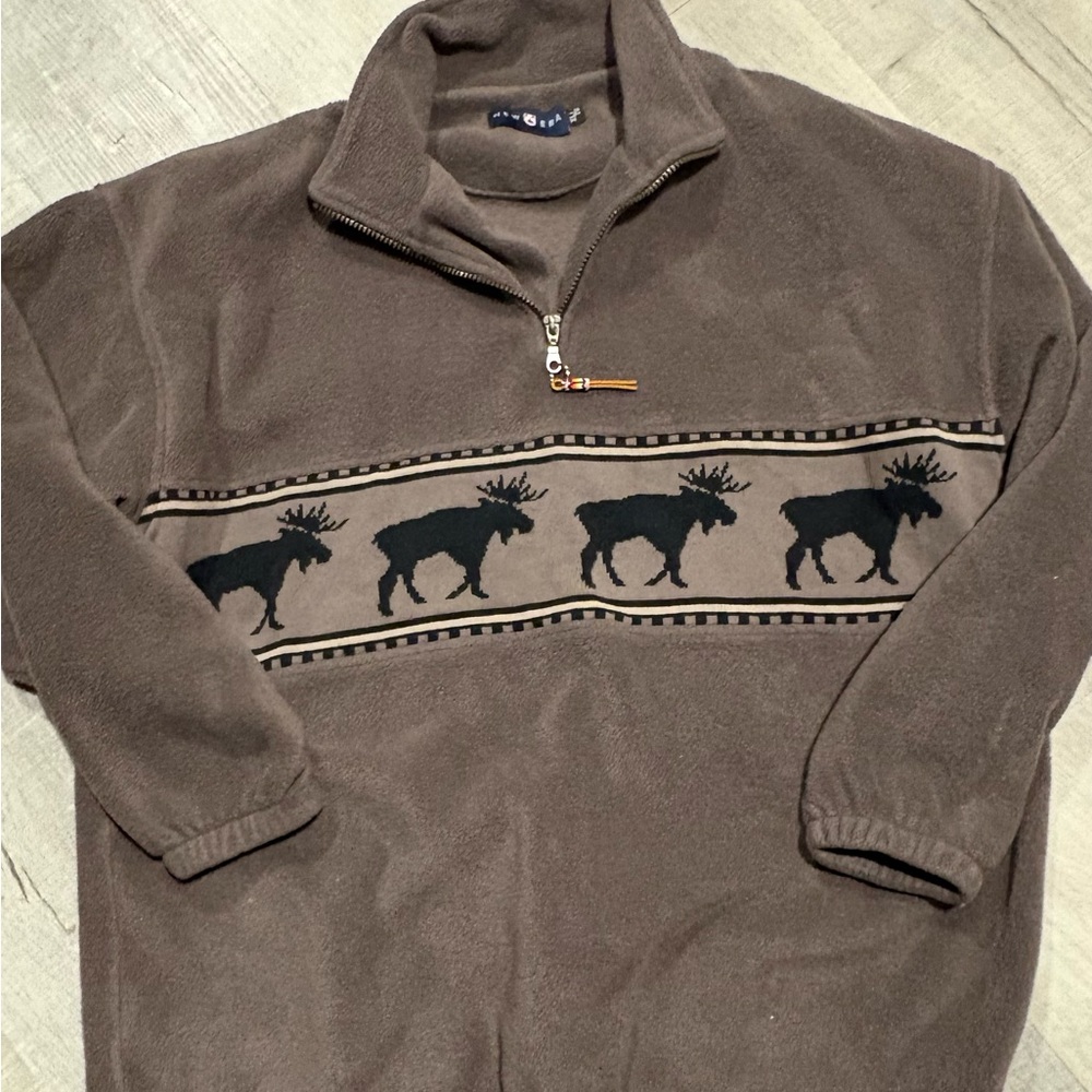 New Era Brown Zip Up Sweater with Moose Design